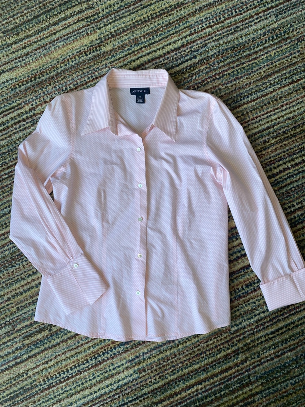 Ann Taylor Light Pink Striped Button-Down Shirt
